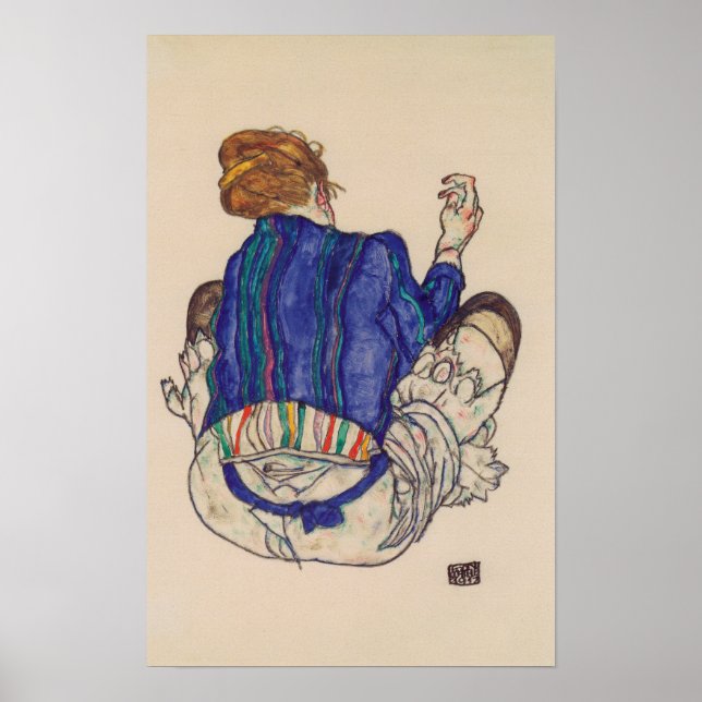 Poster Schiele - Visão Traseira De Uma Mulher Sentada 191 (Frente)