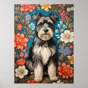 Poster Schnauzer Alegre Inspirado em Florais de William M