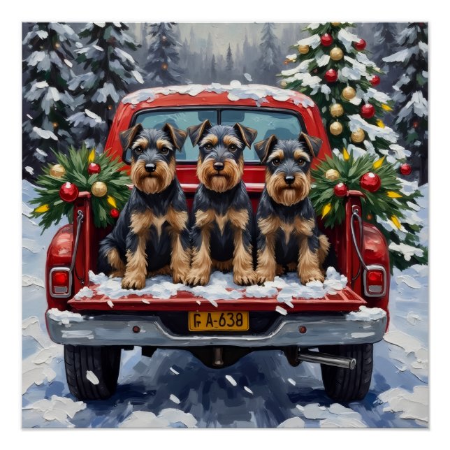 Pôster Schnauzer Christmas Red Truck Holiday (Frente)