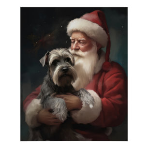 Pôster Schnauzer Com Papai Noel Natal Festivo