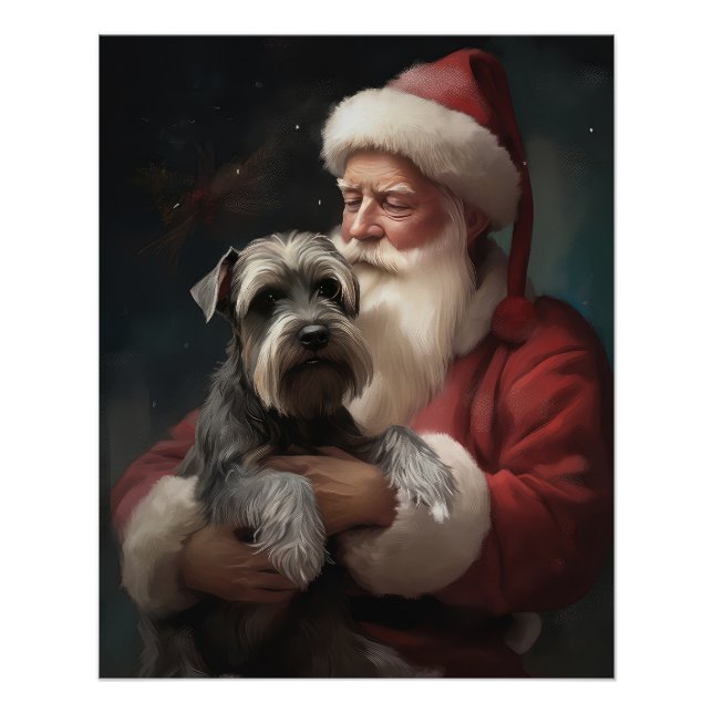 Pôster Schnauzer Com Papai Noel Natal Festivo (Frente)