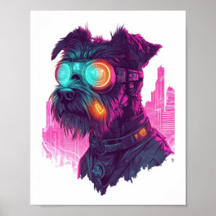 Poster Schnauzer Cyberpunk � Cão Neon Futurista