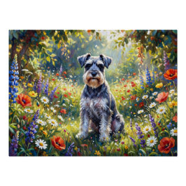 Pôster Schnauzer em Prado de Flores Silvestres