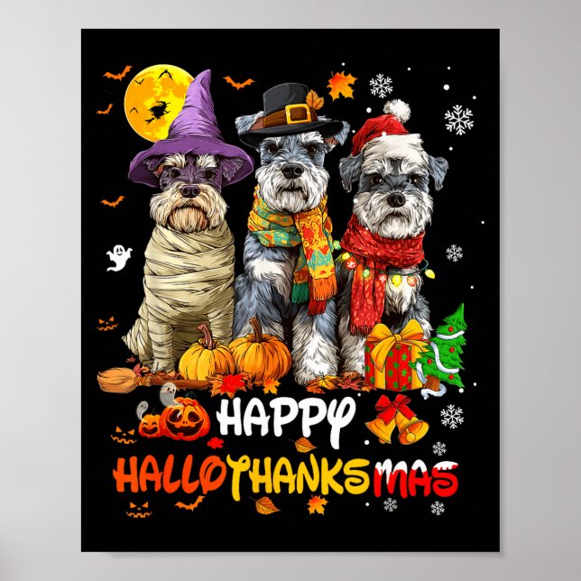 Poster Schnauzer Happy Hallothanksmas Dog Lover Christmas (Frente)