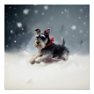 Pôster Schnauzer miniatura Natal neve inverno