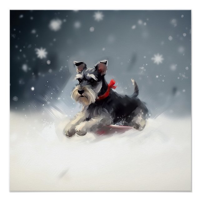 Pôster Schnauzer miniatura Natal neve inverno (Frente)