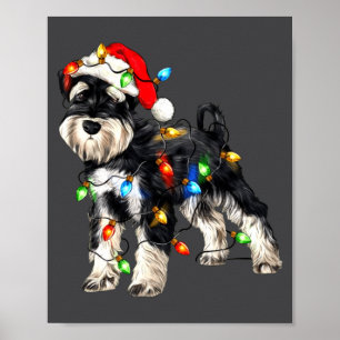 Poster Schnauzer Natal Cachorro Luzes de Natal Chapéu de
