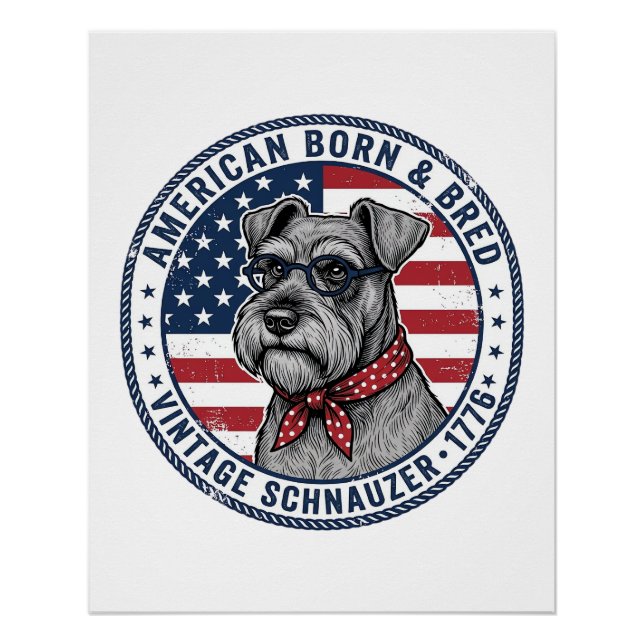 Pôster Schnauzer Patriótico Vintage (Frente)