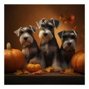 Pôster Schnauzer Puppy Autumn Delight Pumpkin