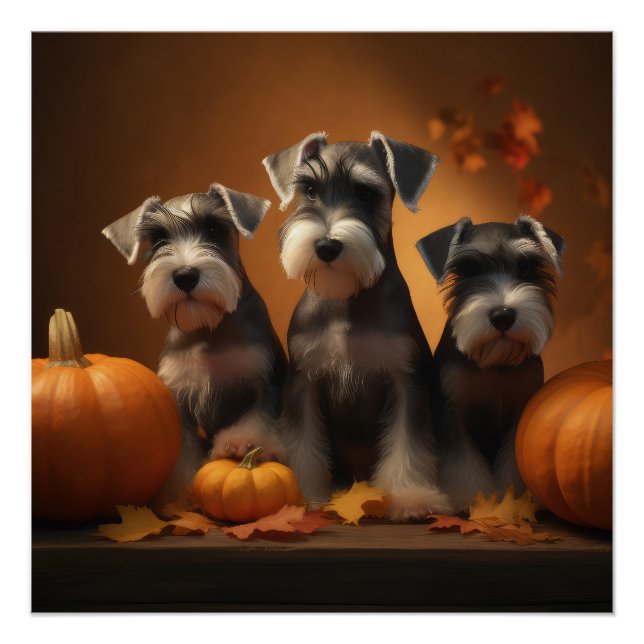 Pôster Schnauzer Puppy Autumn Delight Pumpkin (Frente)