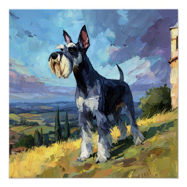 Pôster Schnauzer Sunlit Countryside Landscape Art (Frente)