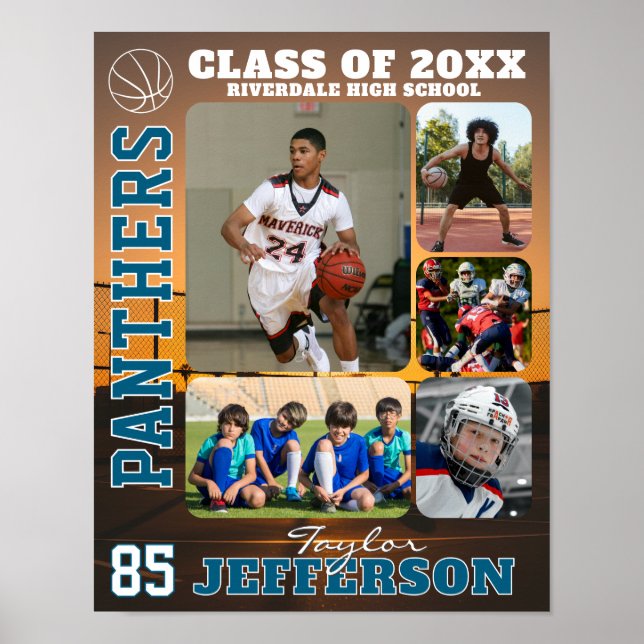 Poster School Basketball Team Custom Name Photo Collage (Frente)