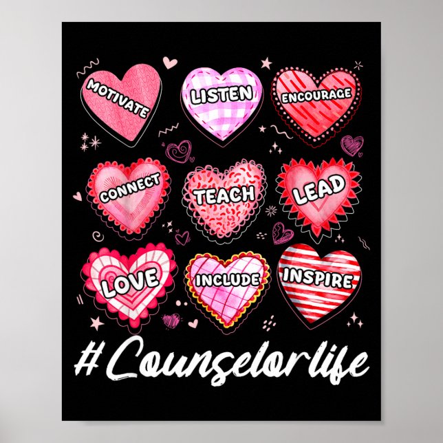 Poster School Counseling Counselor Life Hearts School Val (Frente)