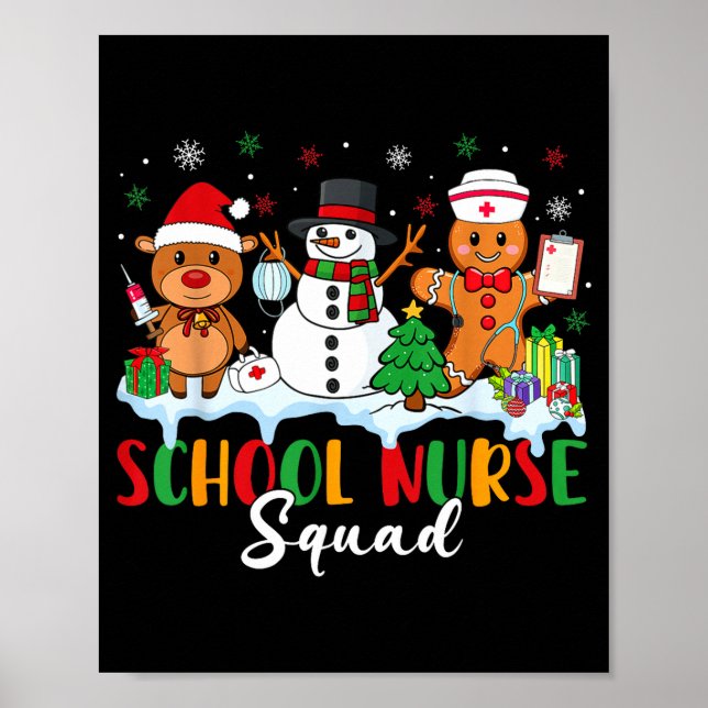 Poster School Nurse Squad Reindeer Snowman Gingerbread Ch (Frente)