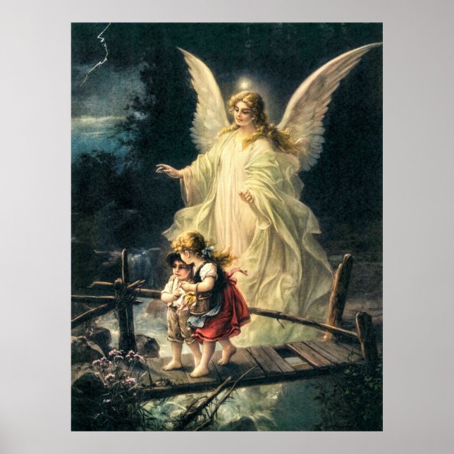 Pôster Schutzengel und zwei Kinder auf Brücke (Frente)