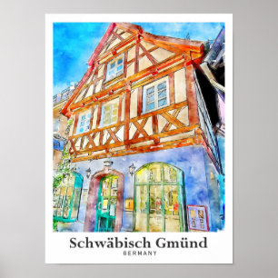 Poster Schwabisch Gmund Alemanha Viagem Watercolor