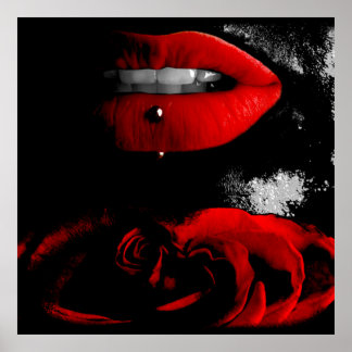 Poster Schwarz weiß+color key - Rote Lippen