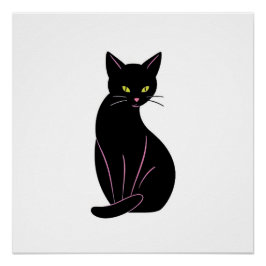 Pôster Schwarze Katze Minimal Illustration