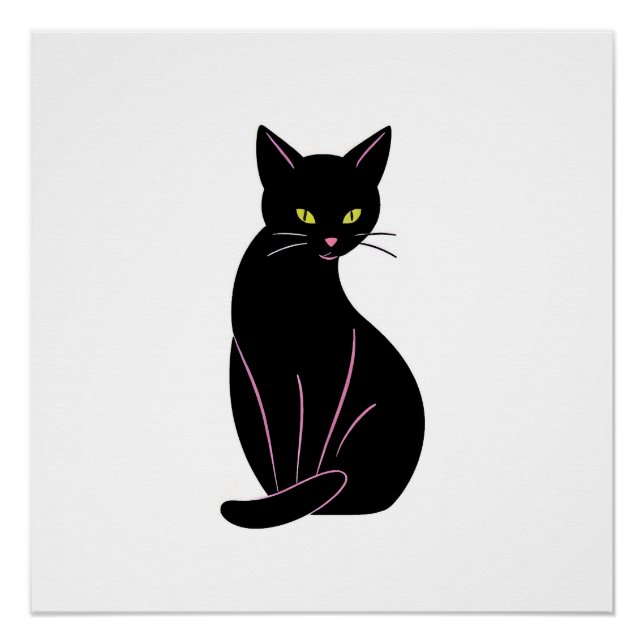 Pôster Schwarze Katze Minimal Illustration (Frente)