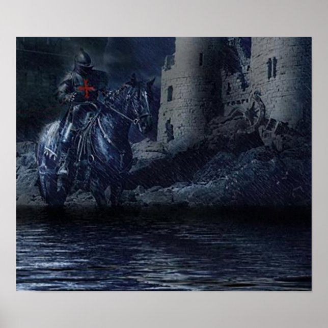 Poster Schwarzer Tempelritter vor einer Burg (Frente)