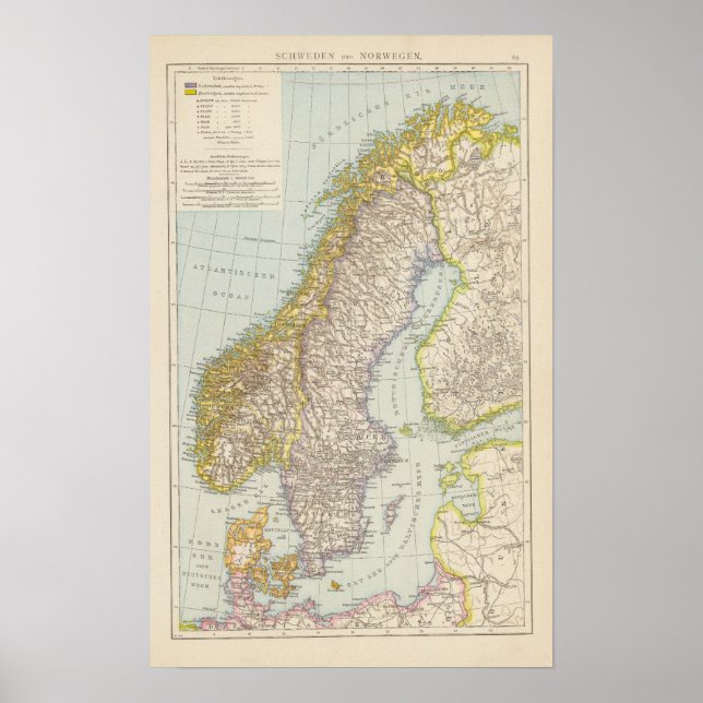 Pôster Schweden, Norueguês - Suecia e Mapa da Noruega (Frente)