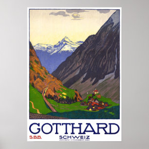 Poster "Schweiz: 1914 - Gotthard Linie SBB Reise Werbe 