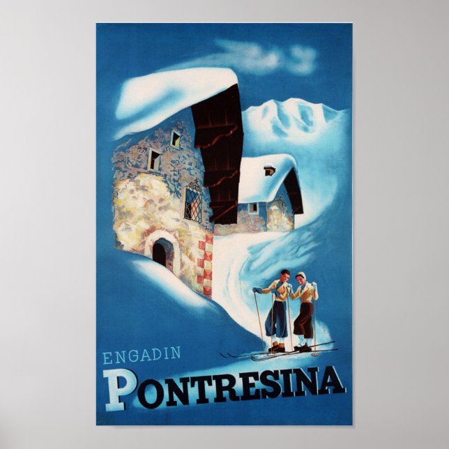 Poster "Schweiz: 2022/heute Engadin - Pontresina Winter (Frente)