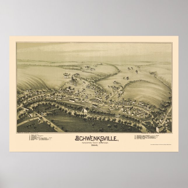 Pôster Schwenksville, PA Panorâmica - 1894 (Frente)