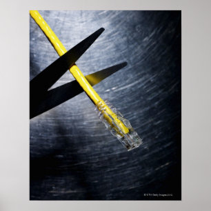 Pôster Scissors cutting ethernet connection cable