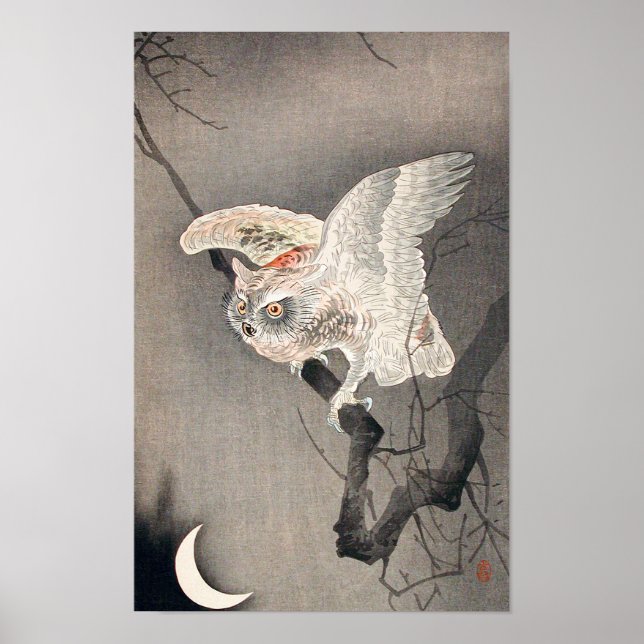 Poster Scop Owl em Lua por Ohara Koson (1877-1945) (Frente)