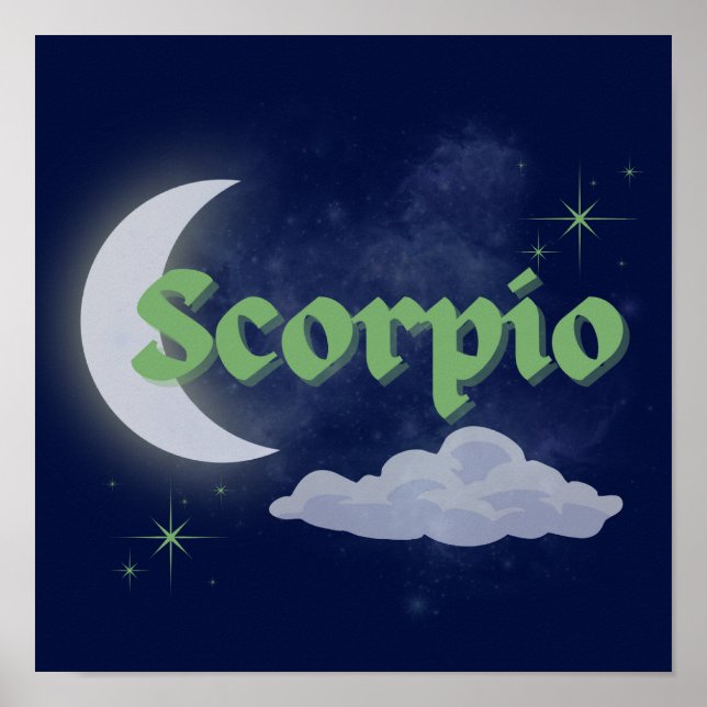 Poster Scorpio Celestial Moon Stars Astrologia Arte (Frente)