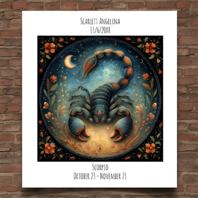 Poster Scorpio Zodiac Astrology Name & Birthday (Criador carregado)