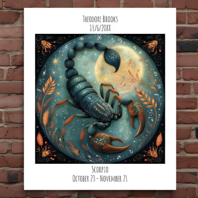 Poster Scorpio Zodiac Astrology Name & Birthday (Criador carregado)