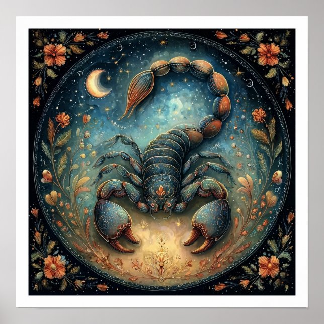 Poster Scorpio Zodiac Birth Sign Astrology Celestial (Frente)