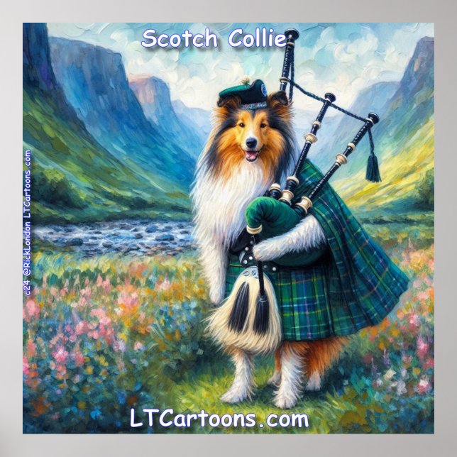 Poster Scotch Collie Serenade – Bagpipes & Tartan Whimsy (Frente)