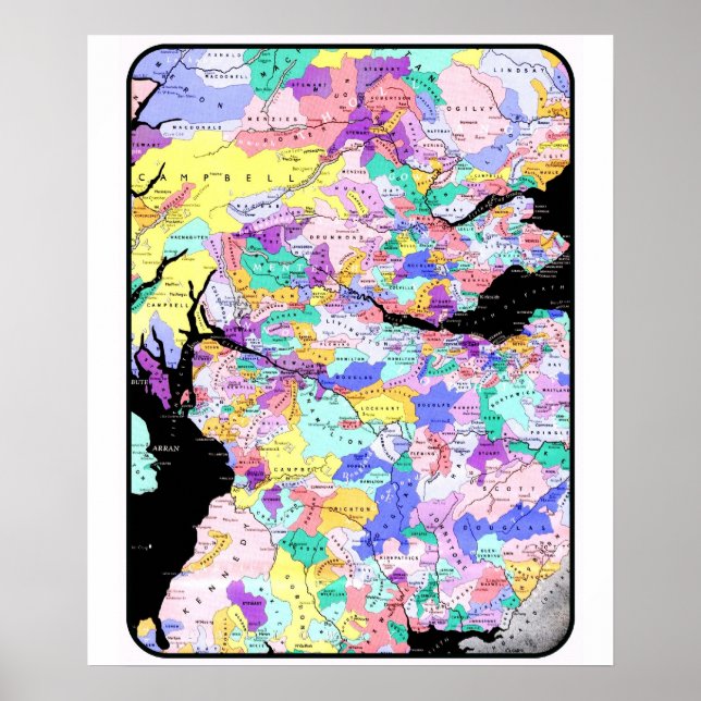 Poster Scotland Map Scottish Clan Names Locages Image (Frente)