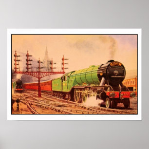 Poster Scotsman locomotivo do vôo do vintage do Aquarell