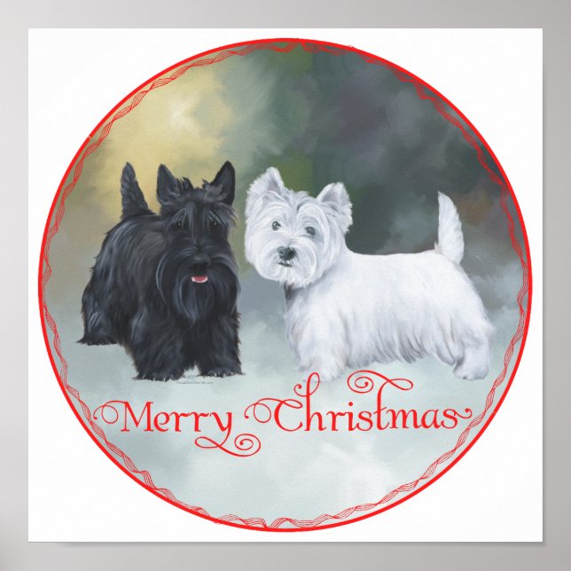 Pôster Scottie Westie Christmas (Frente)