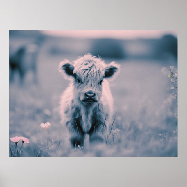 Poster Scottish Highland Calf Baby Cow Pink Tint Impressã (Frente)