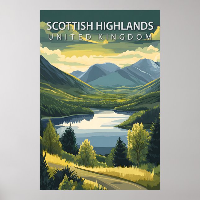 Poster Scottish Highlands UK Mountains Landscape Travel (Frente)