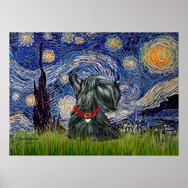 Pôster Scottish Terrier 12c - Starry Night (Frente)