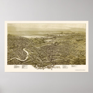 Poster Scranton, mapa panorâmico do PA - 1890