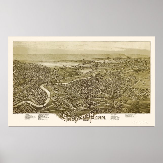 Poster Scranton, PA Panorâmica - 1890 (Frente)