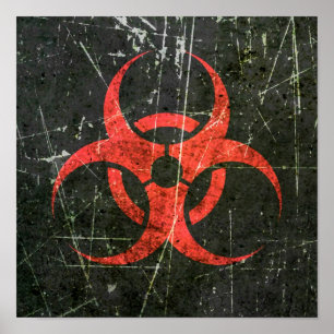 Pôster Scratched and Worn Red Biohazard Symbol