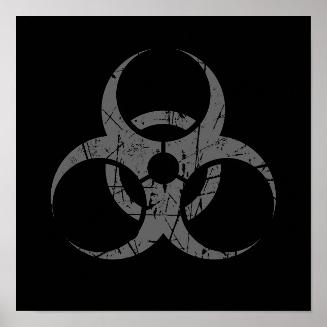 Pôster Scratched Grey Biohazard Symbol on Black (Frente)