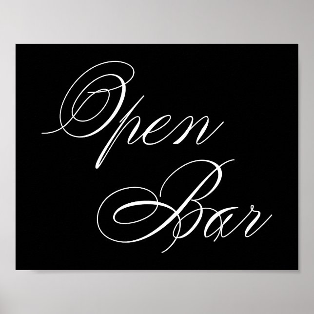 Poster Script branco do Bar aberto Elegante | Mesa horizo (Frente)