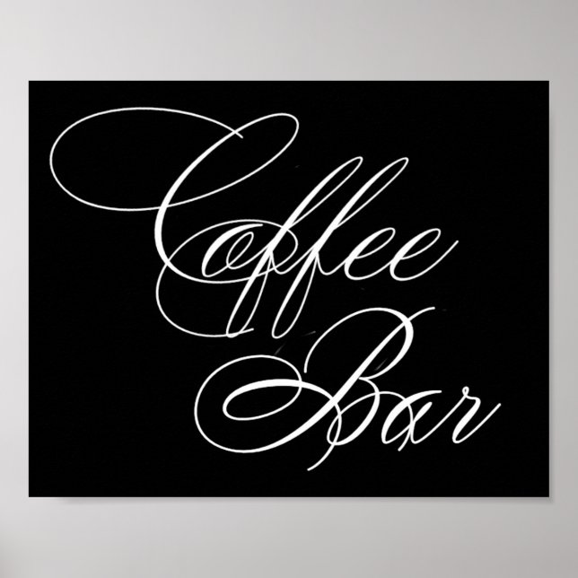 Poster Script branco do Bar de café elegante | Mesa horiz (Frente)