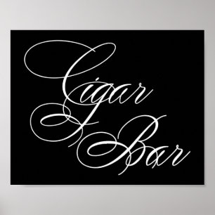 Poster Script Branco do Bar de Charuto Elegante Mesa ho