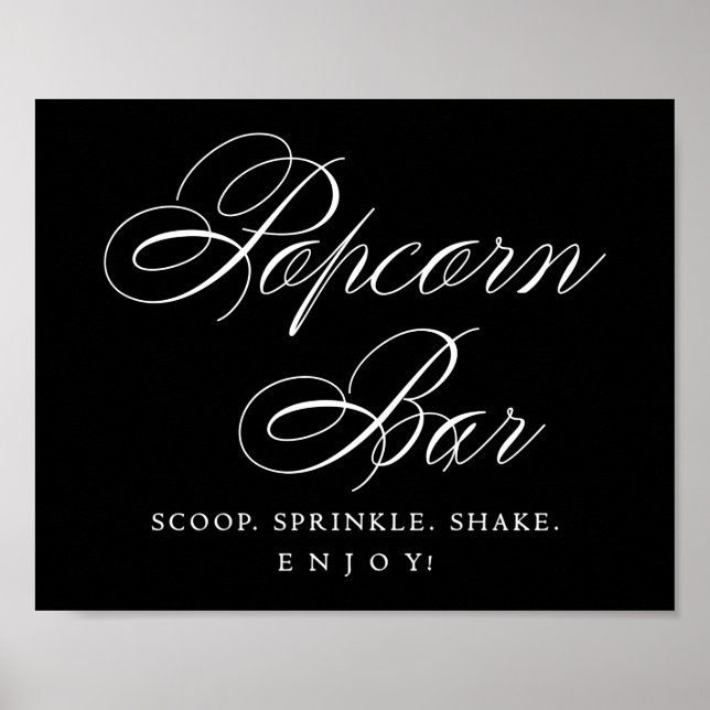Poster Script Branco do Bar de Pipoca Elegante | Tratar M (Frente)