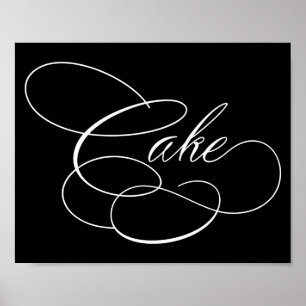 Poster Script branco Elegante do bolo Sinal de Mesa Hor